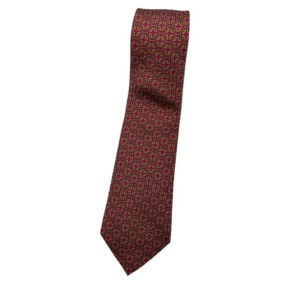 HERMÈS Men's Silk Necktie LUXURY 7331 EA Burgundy Geometric Monogram W:3.5" EUC